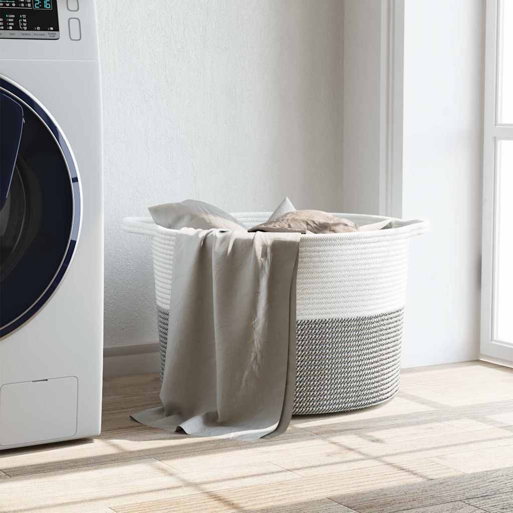vidaXL Καλάθι Απλύτων Γκρι και Λευκό Ø55x36 εκ. Βαμβακερό