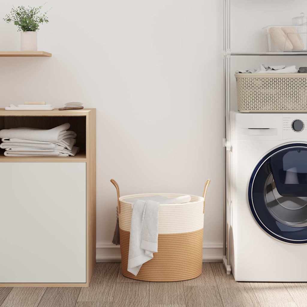 vidaXL Καλάθι Αποθήκευσης Καφέ και Λευκό Ø40 x 35 εκ. Βαμβακερό