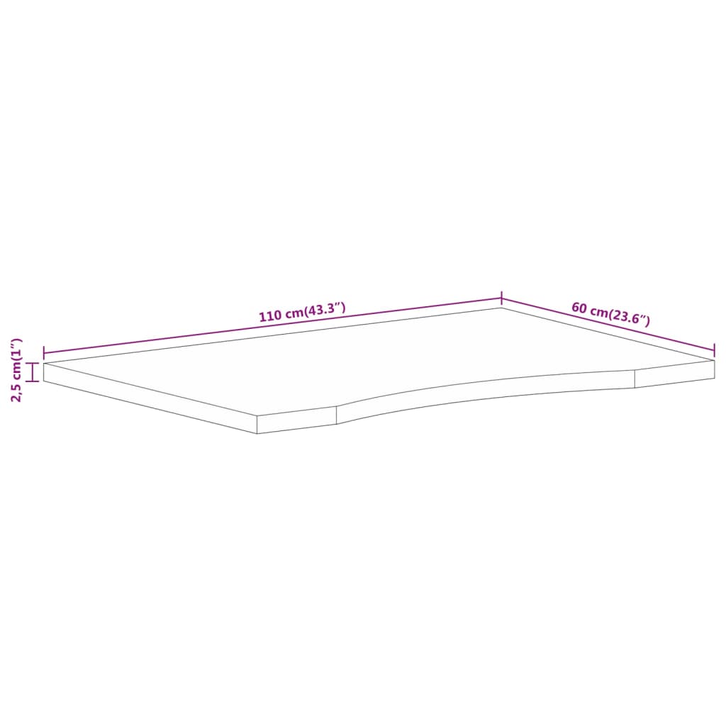 vidaXL Επιφάνεια Γραφείου Καμπύλη 110x60x2,5 εκ Μασίφ Ακατ. Μάνγκο