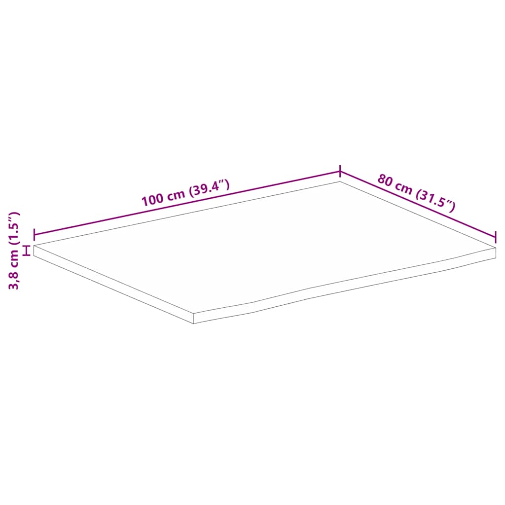 vidaXL Επιφάνεια Τραπεζιού 100x80x3,8 εκ. από Μασίφ Ξύλο Ακατέργαστου Μάνγκο