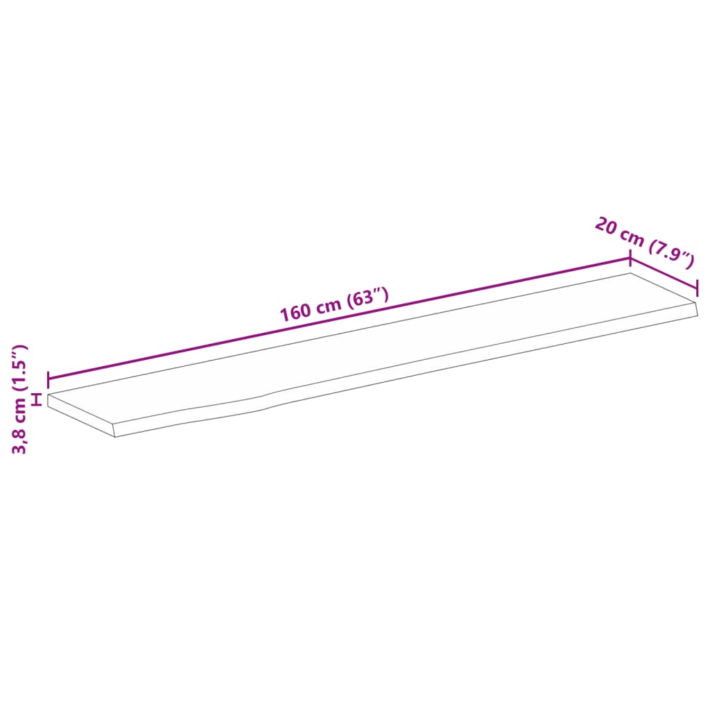 vidaXL Επιφάνεια Τραπεζιού 160x20x3,8 εκ. Live Edge Μασίφ Ξύλο Μάνγκο
