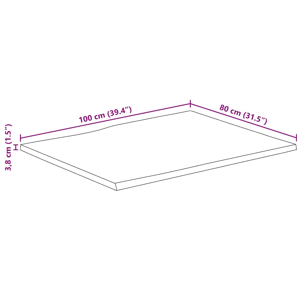 vidaXL Επιφάνεια Τραπεζιού Live Edge 100x80x3,8 εκ. από Μασίφ Ξύλο Ακατέργαστου Μάνγκο