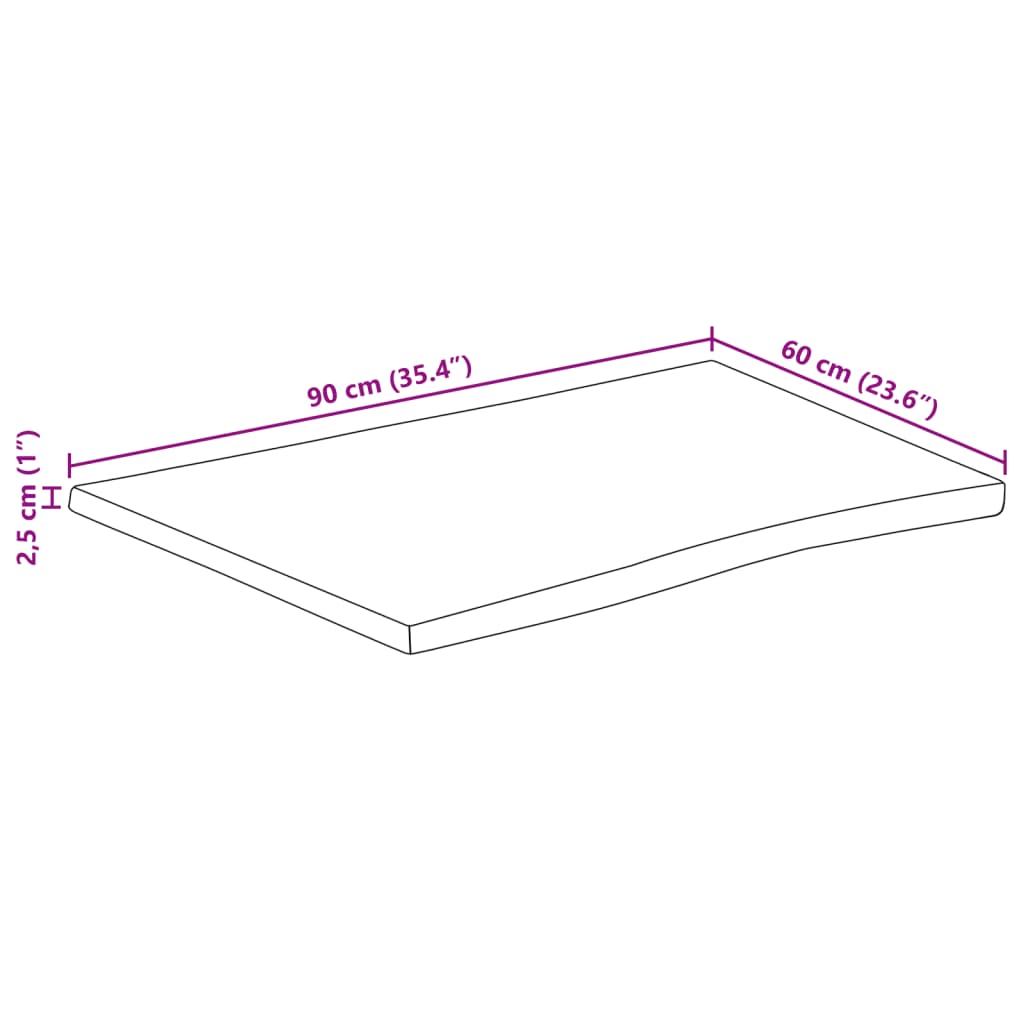vidaXL Επιφάνεια Τραπεζιού 90x60x2,5 εκ. Live Edge Μασίφ Ξύλο Μάνγκο