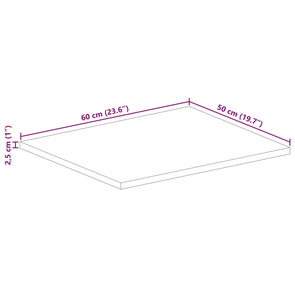 vidaXL Επιφάνεια Τραπεζιού Ορθογώνια 60x50x2,5 εκ. Μασίφ Ξύλο Μάνγκο