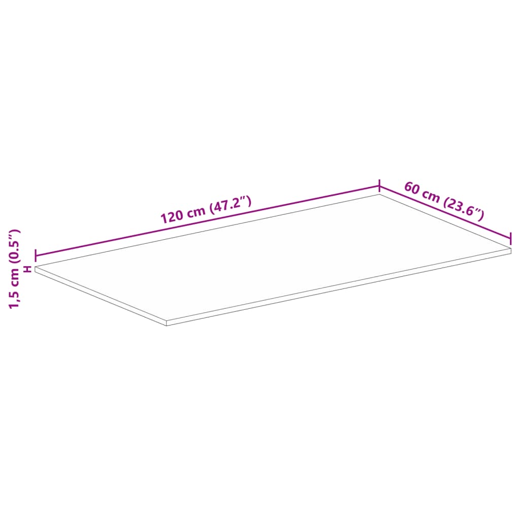 vidaXL Επιφάνεια Τραπεζιού Ορθογώνια 120x60x1,5 εκ. Μασίφ Ξύλο Μάνγκο