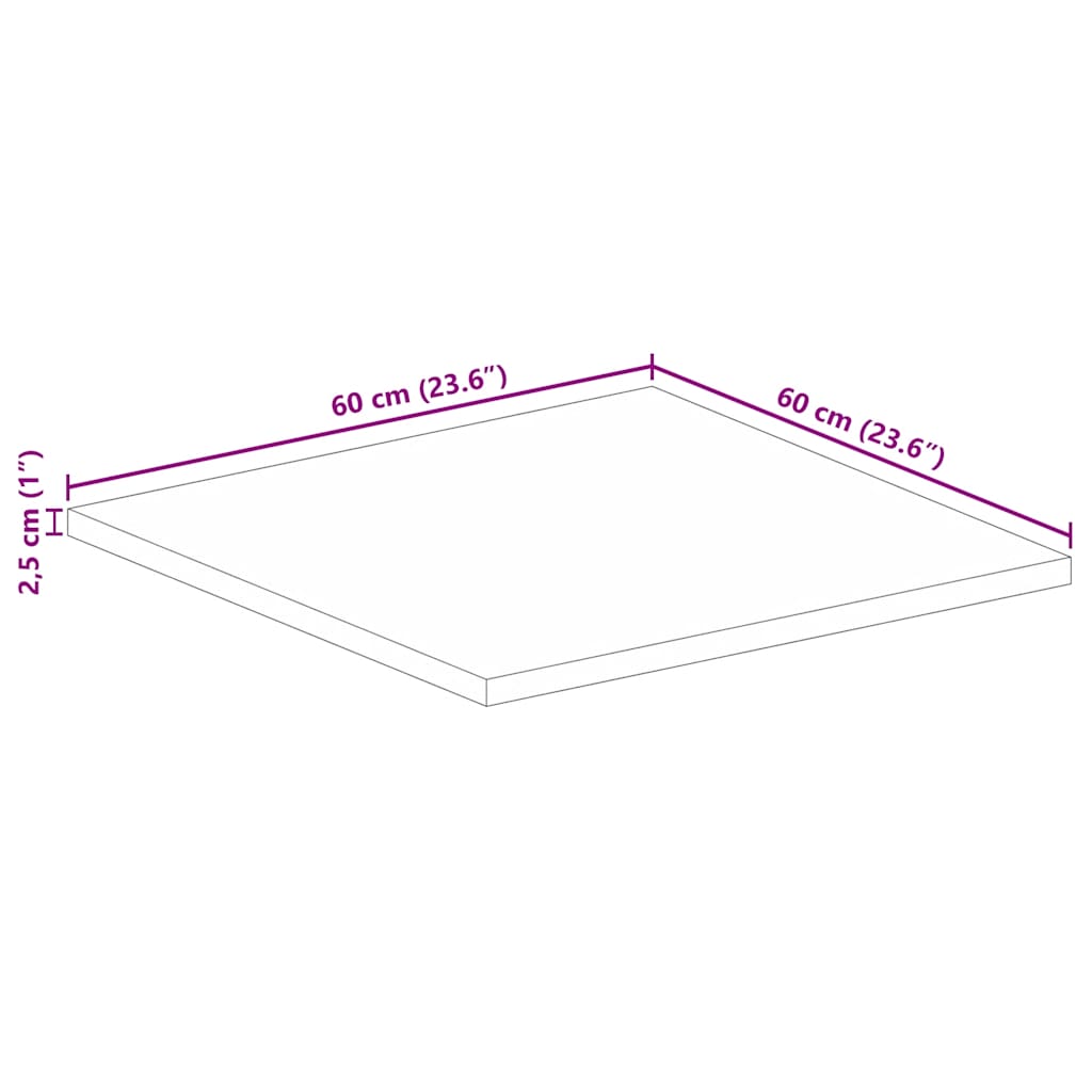 vidaXL Επιφάνεια Τραπεζιού Τετράγωνη 60x60x2,5 εκ. Μασίφ Ξύλο Μάνγκο