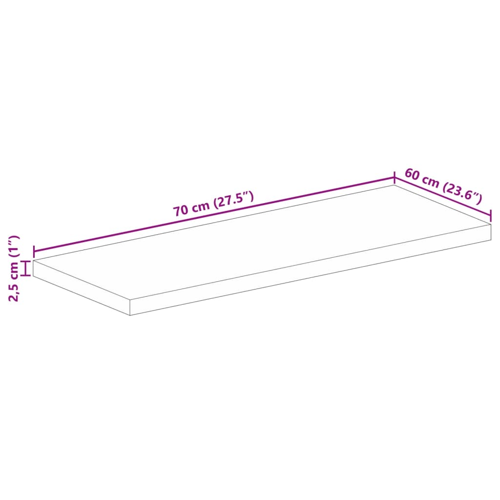 vidaXL Επιφάνεια Τραπεζιού Ορθογώνια 70x60x2,5 εκ. Μασίφ Ξύλο Μάνγκο