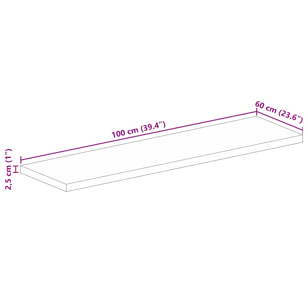 vidaXL Επιτραπέζια επιφάνεια 100x60x2,5 cm Ορθογώνια από μασίφ ξύλο