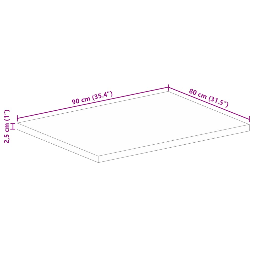 vidaXL Επιφάνεια Τραπεζιού Ορθογώνια 90x80x2,5 εκ. από Μασίφ Ξύλο Μάνγκο