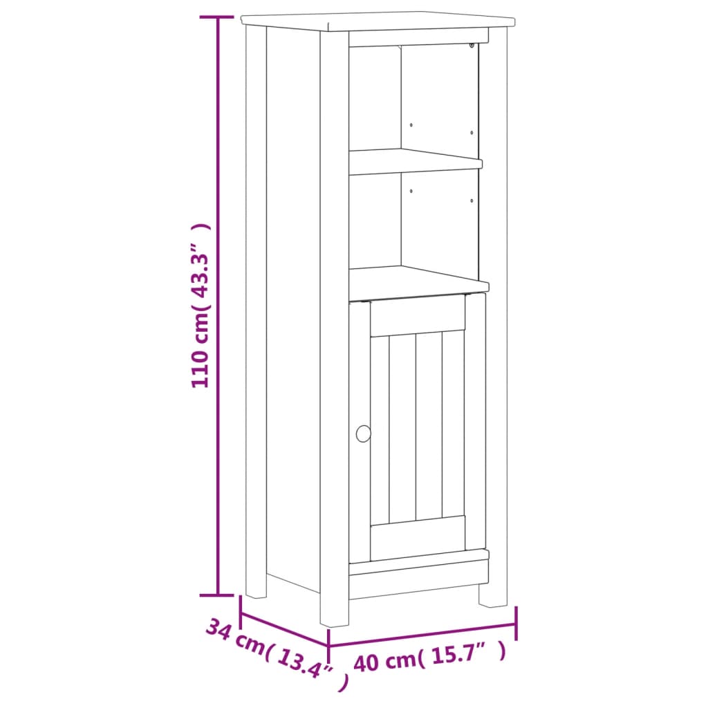 vidaXL Ντουλάπι Μπάνιου BERG Μαύρο 40 x 34 x 110 εκ. Μασίφ Ξύλο Πεύκου