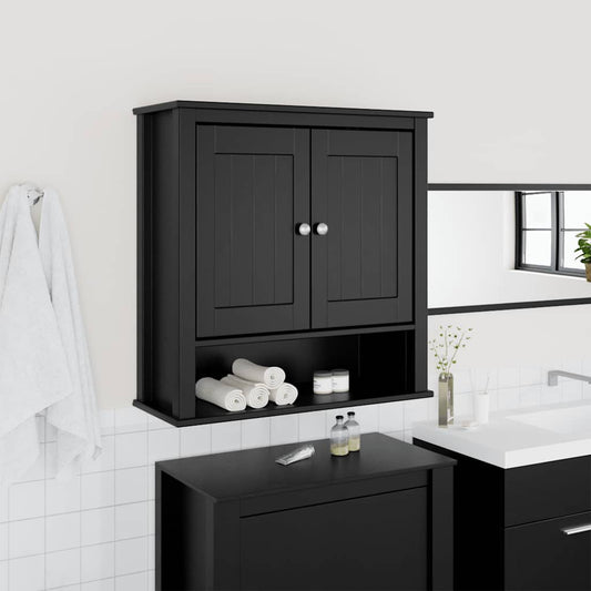 vidaXL Ντουλάπι Μπάνιου Επιτοίχιο BERG Μαύρο 69,5x27x71,5εκ Μασίφ Ξύλο