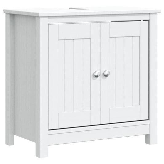 vidaXL Ντουλάπι Νιπτήρα BERG Λευκό 60 x 34 x 59 εκ. Μασίφ Ξύλο Πεύκου