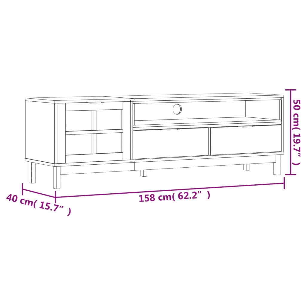 vidaXL Έπιπλο Τηλεόρασης FLAM 158x40x50 εκ. Μασίφ Πεύκο Γυάλινη Πόρτα