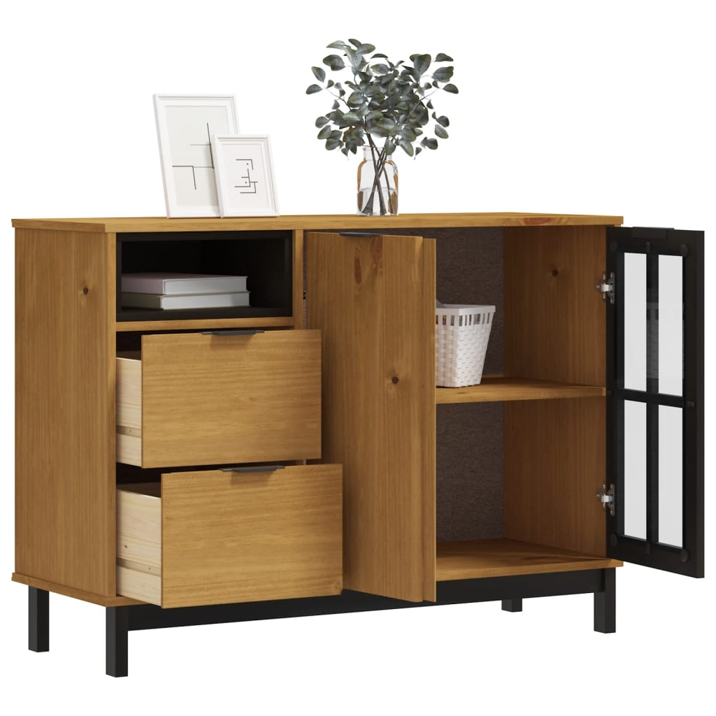 vidaXL Μπουφές FLAM 110x40x80εκ. από Μασίφ Ξύλο Πεύκο με Γυάλινη Πόρτα