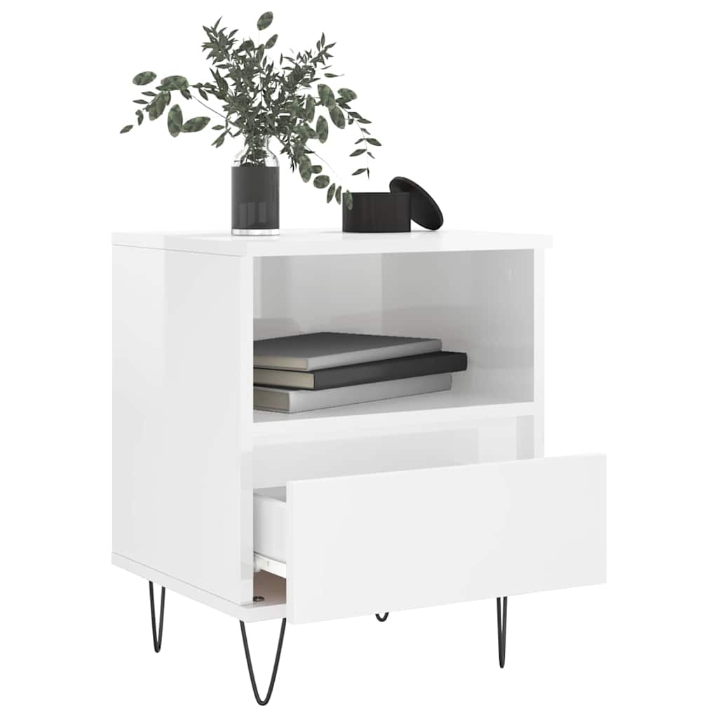 vidaXL Κομοδίνα 2 τεμ. Γυαλ. Λευκό 40 x 35 x 50 εκ. Επεξεργασμένο Ξύλο