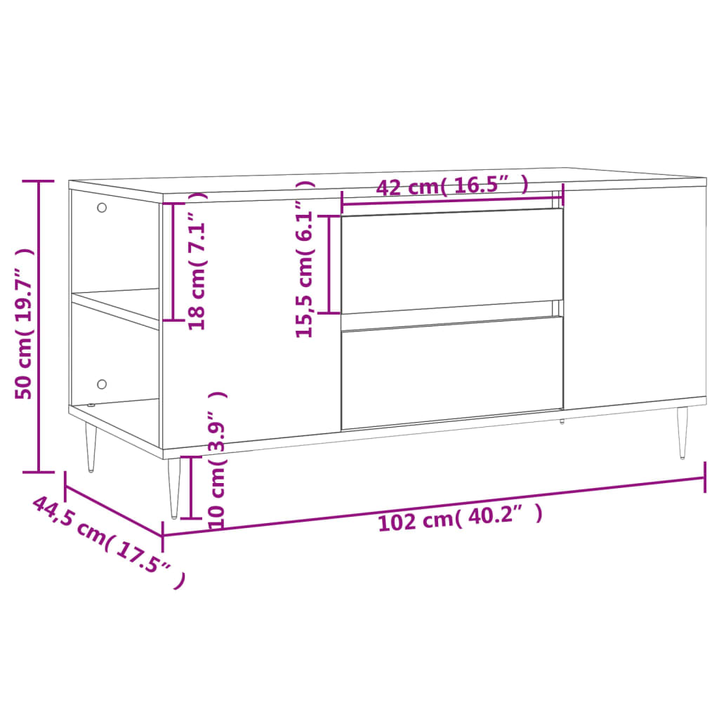 vidaXL Τραπεζάκι Σαλονιού Λευκό 102x44,5x50 εκ. από Επεξεργασμένο Ξύλο