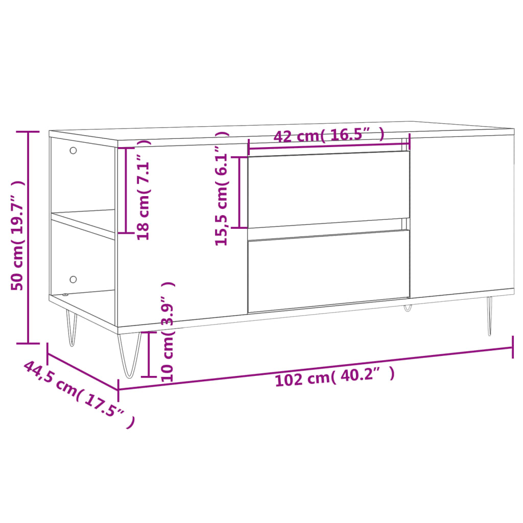 vidaXL Τραπεζάκι Σαλονιού Sonoma Δρυς 102x44,5x50 εκ. Επεξεργ. Ξύλο