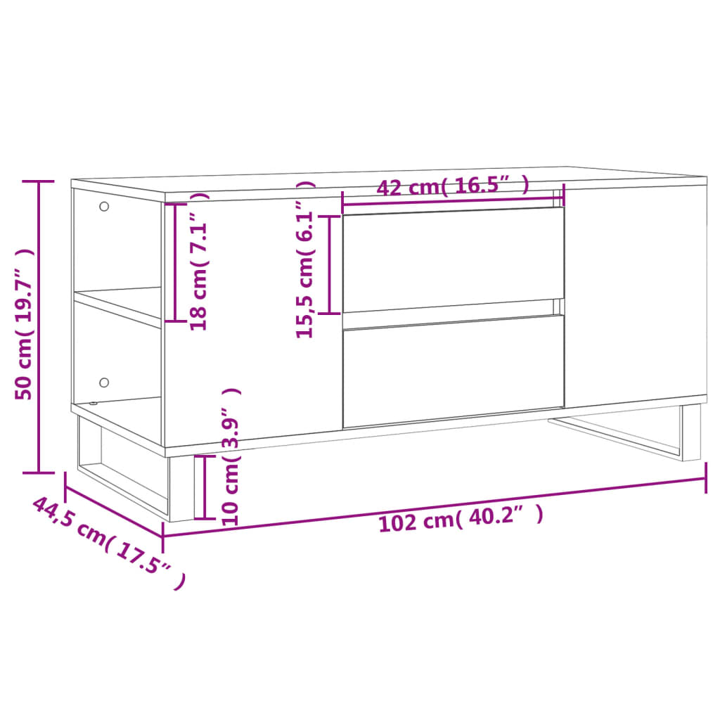 vidaXL Τραπεζάκι Σαλονιού Καπνιστή Δρυς 102x44,5x50 εκ. Επεξεργ. Ξύλο