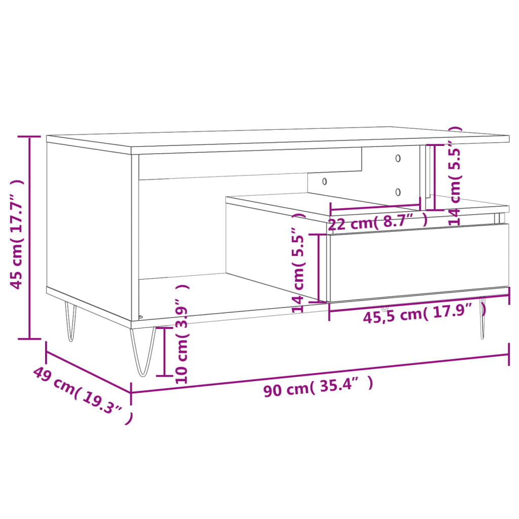 vidaXL Τραπεζάκι Σαλονιού Γκρι Sonoma 90x49x45 εκ.Επεξεργασμένο Ξύλο