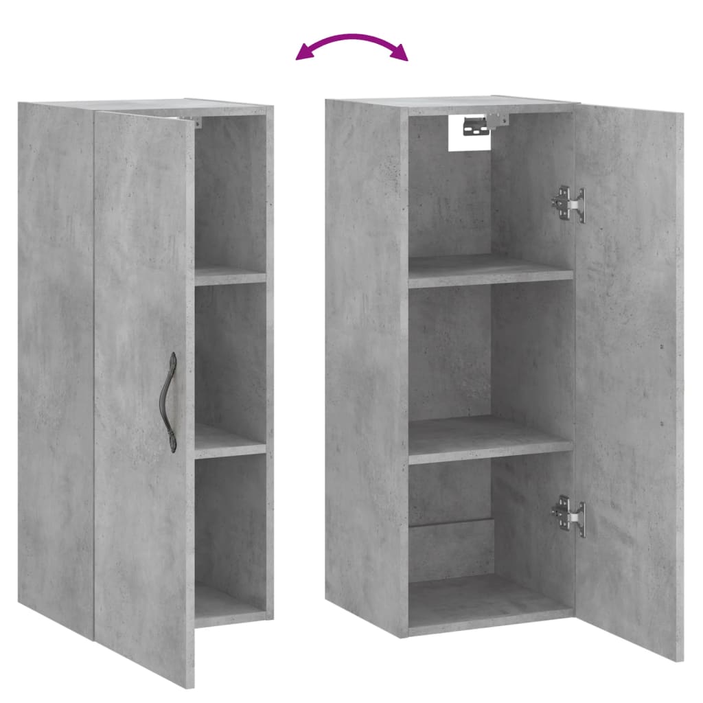 vidaXL Ντουλάπι Τοίχου Γκρι Σκυροδέματος 34,5x34x90 εκ. Επεξεργ. Ξύλο