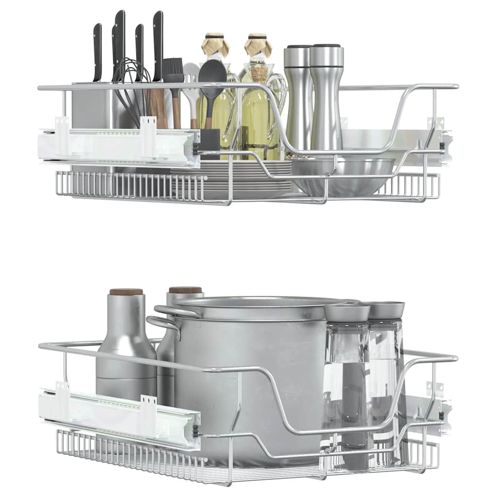 vidaXL Καλάθια Συρμάτινα Συρόμενα 2 Τεμ. Ασημί 45 εκ.