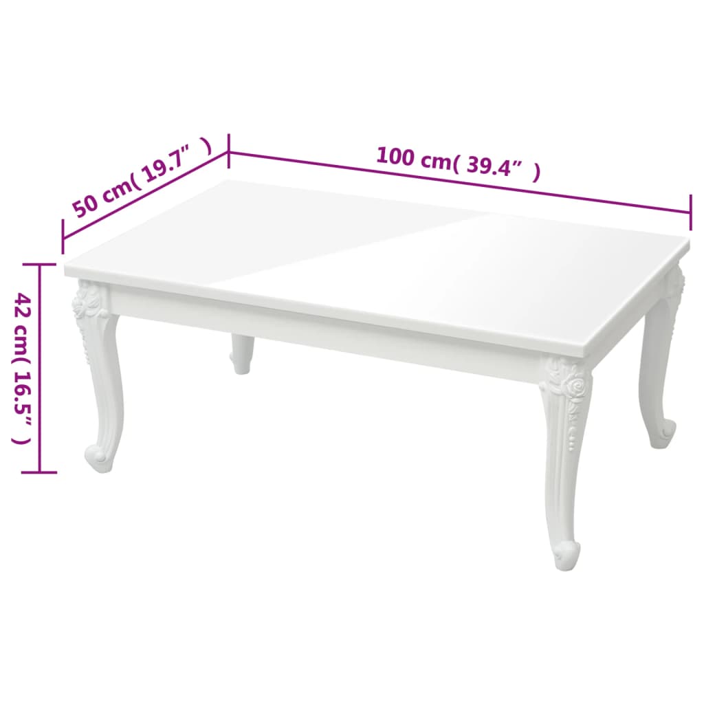 vidaXL Τραπεζάκι Σαλονιού Γυαλ. Λευκό 100 x 50 x 42 εκ. Επεξεργ. Ξύλο