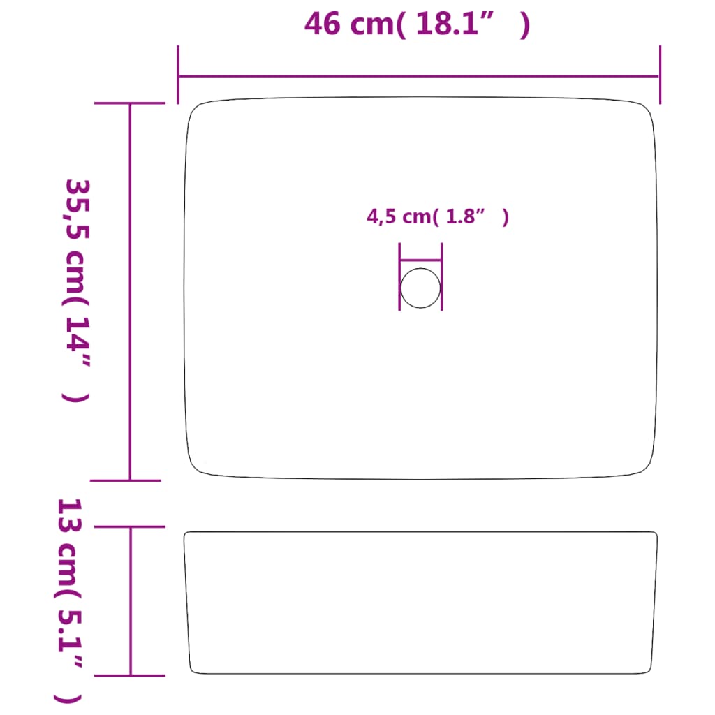 vidaXL Νιπτήρας Ορθογώνιος Μαύρος/Μπλε 46 x 35,5 x 13,5 εκ. Κεραμικός