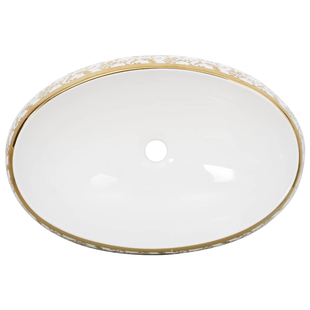 vidaXL Νιπτήρας Οβάλ Λευκός και Χρυσός 59 x 40 x 15 εκ. Κεραμικός