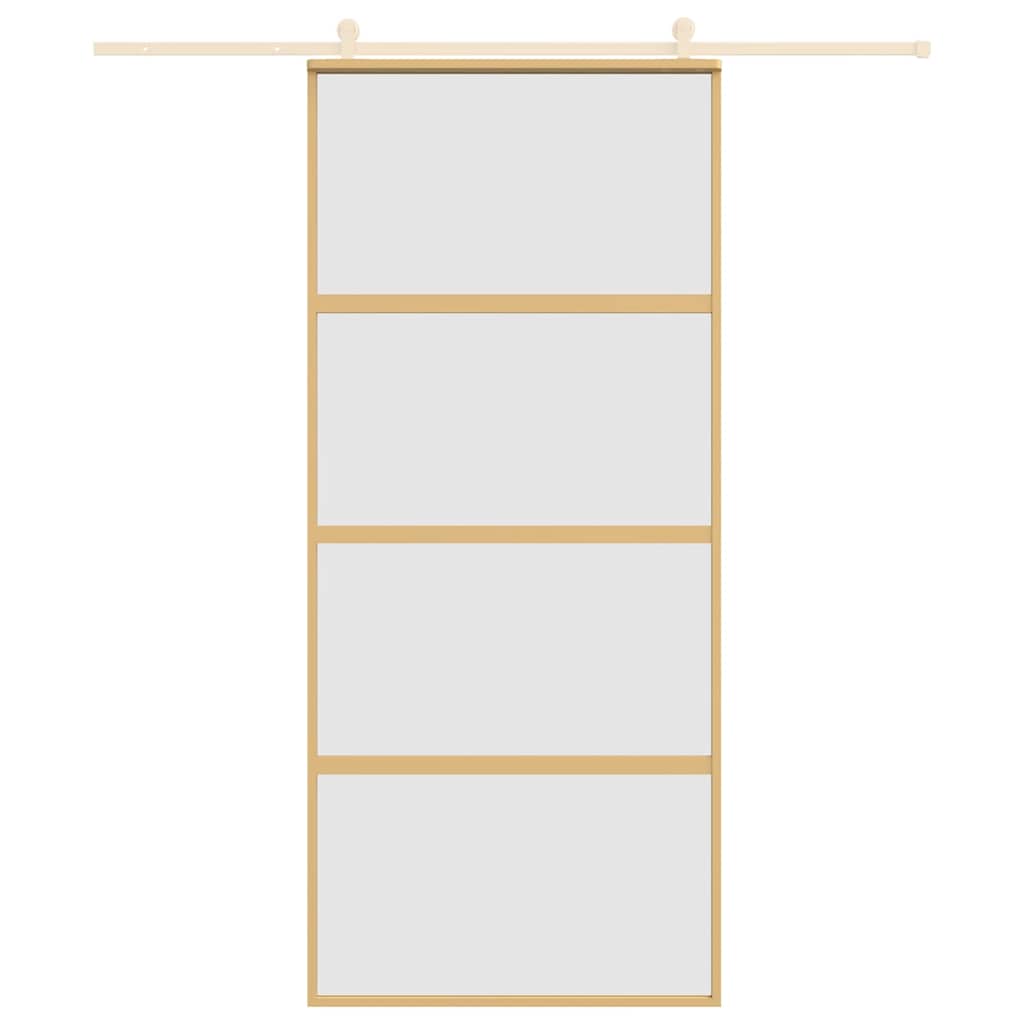 vidaXL Συρόμενη Πόρτα Χρυσή 90x205 εκ. Αμμοβολή ESG Γυαλί/Αλουμίνιο
