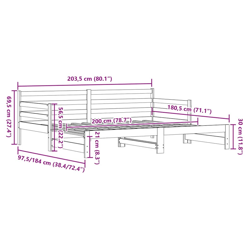 vidaXL Καναπές Κρεβάτι Συρόμενος Λευκός 90 x 200 εκ. Μασίφ Ξύλο Πεύκου