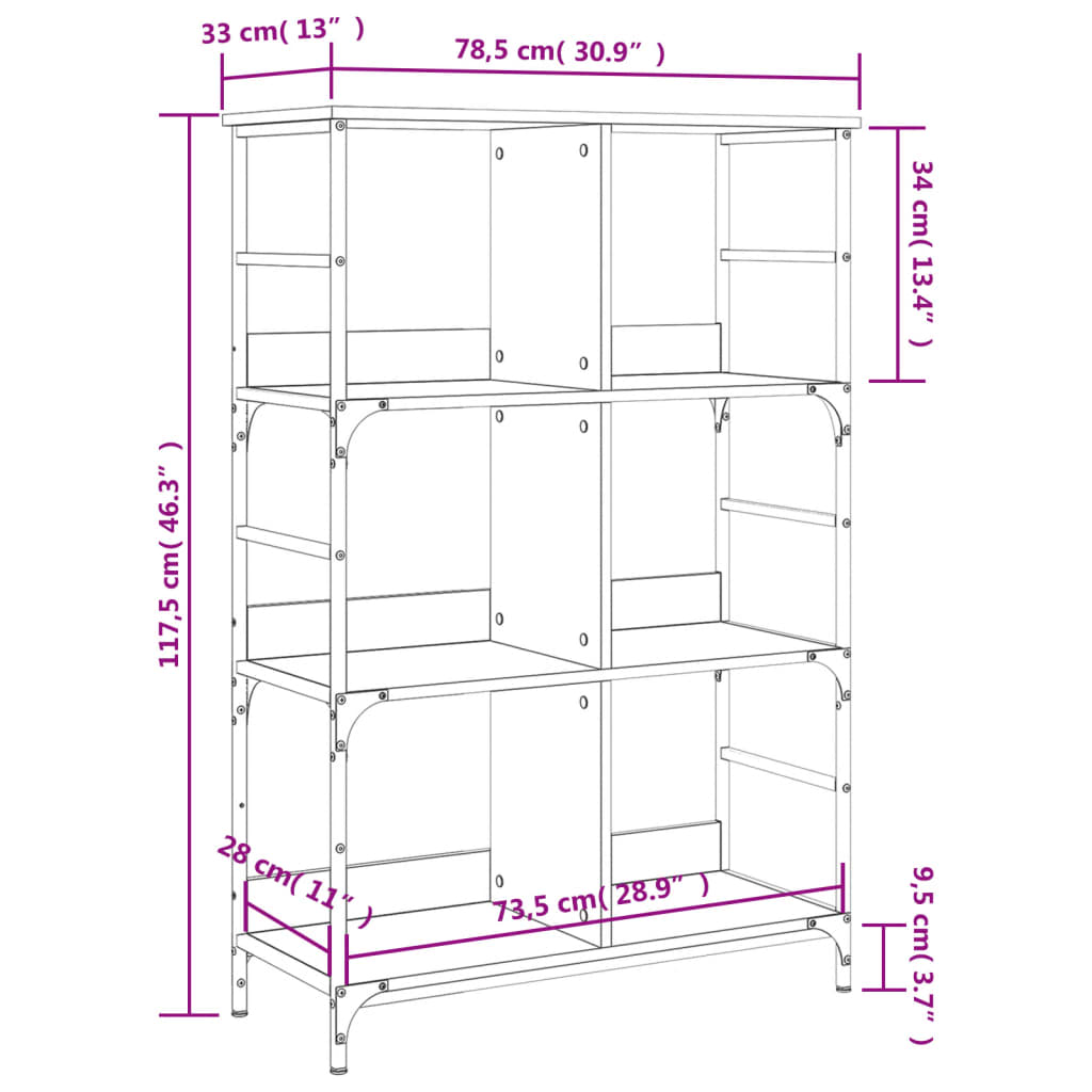 vidaXL Βιβλιοθήκη Καπνιστή Δρυς 78,5x33x117,5 εκ. Επεξεργασμένο Ξύλο