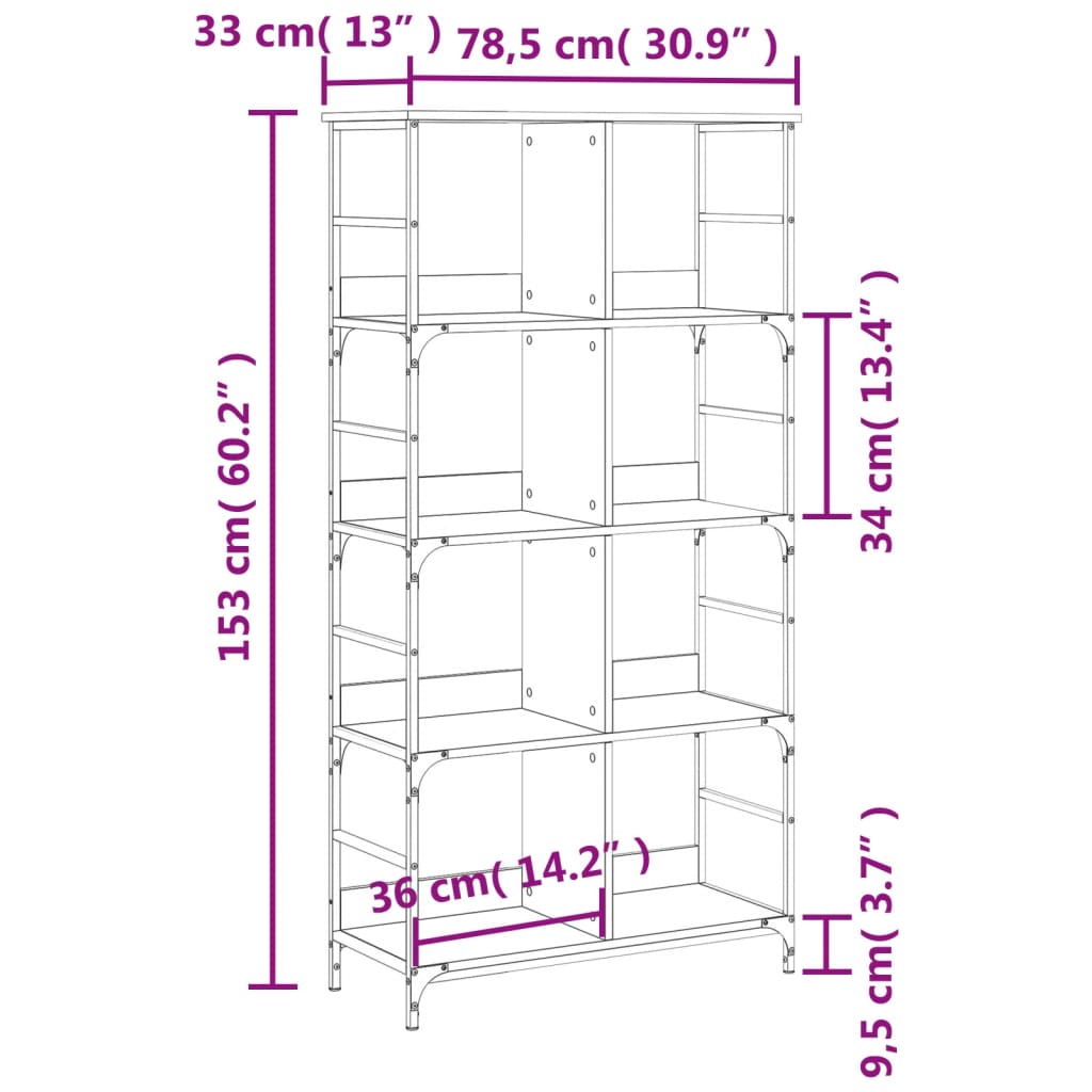 vidaXL Βιβλιοθήκη Sonoma Δρυς 78,5x33x153 εκ. Επεξεργασμένο Ξύλο