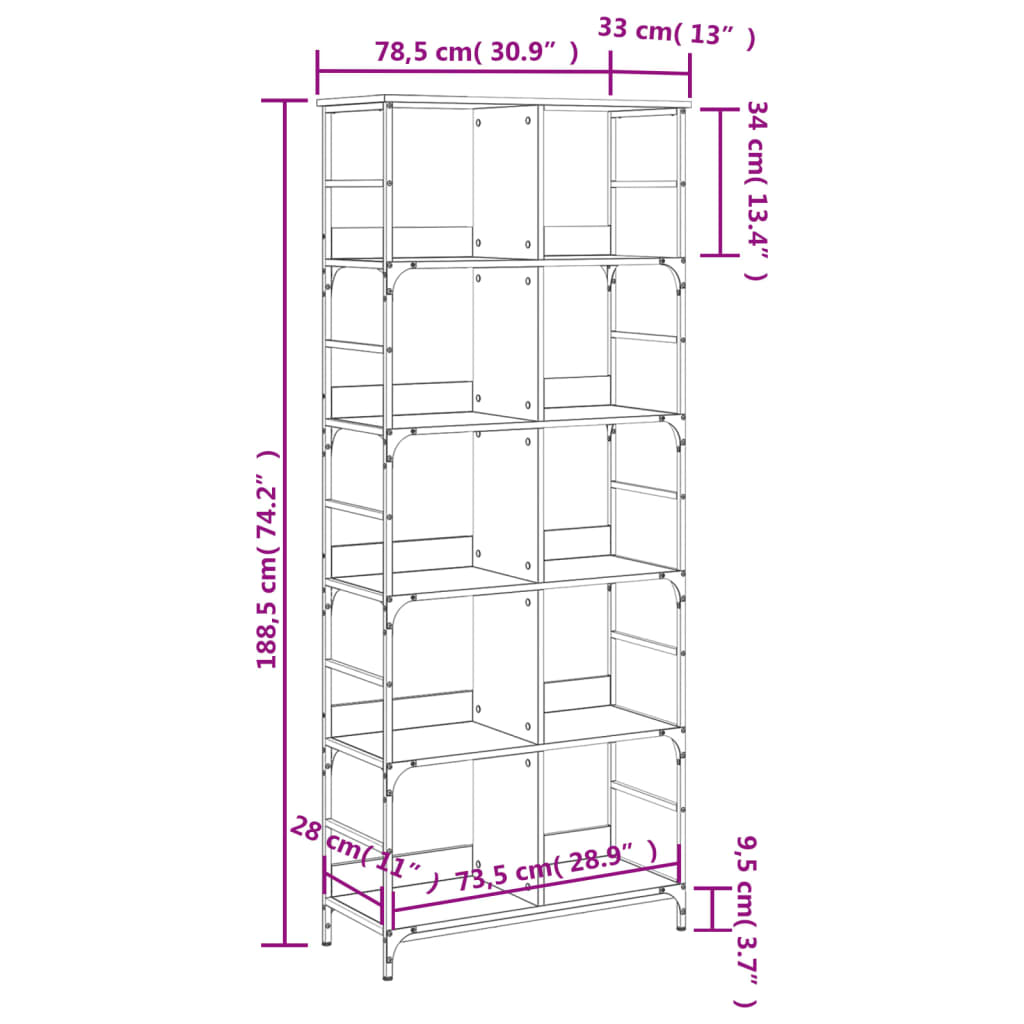 vidaXL Βιβλιοθήκη Sonoma Δρυς 78,5x33x188,5 εκ. Επεξεργασμένο Ξύλο
