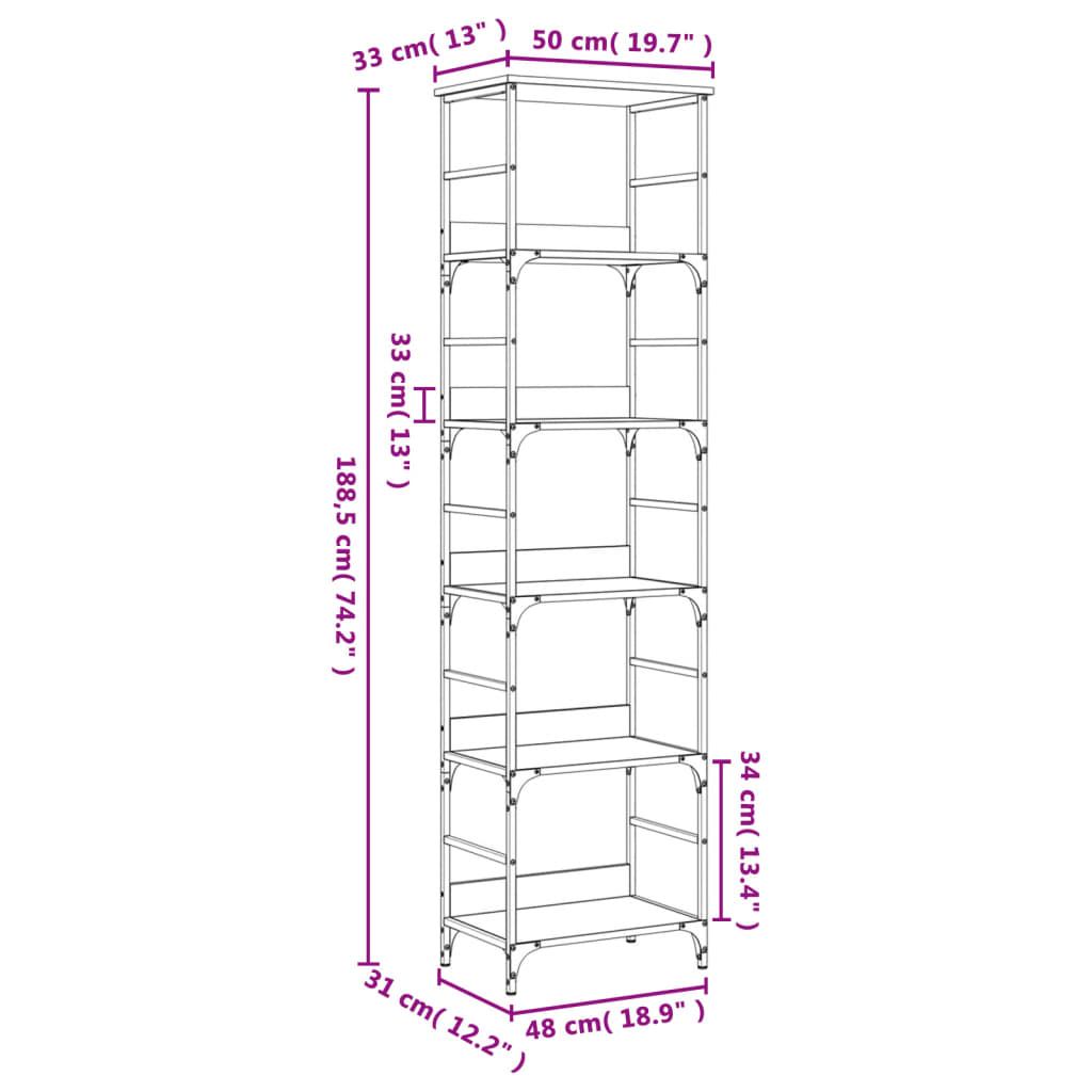vidaXL Βιβλιοθήκη Καπνιστή Δρυς 50x33x188,5 εκ. Επεξεργασμένο Ξύλο