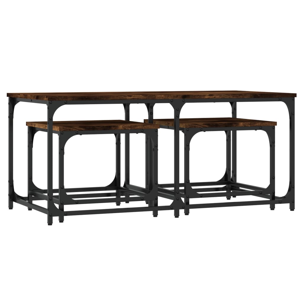 vidaXL Τραπεζάκια Ζιγκόν 3 τεμ. Καπνιστή Δρυς από Επεξεργασμένο Ξύλο