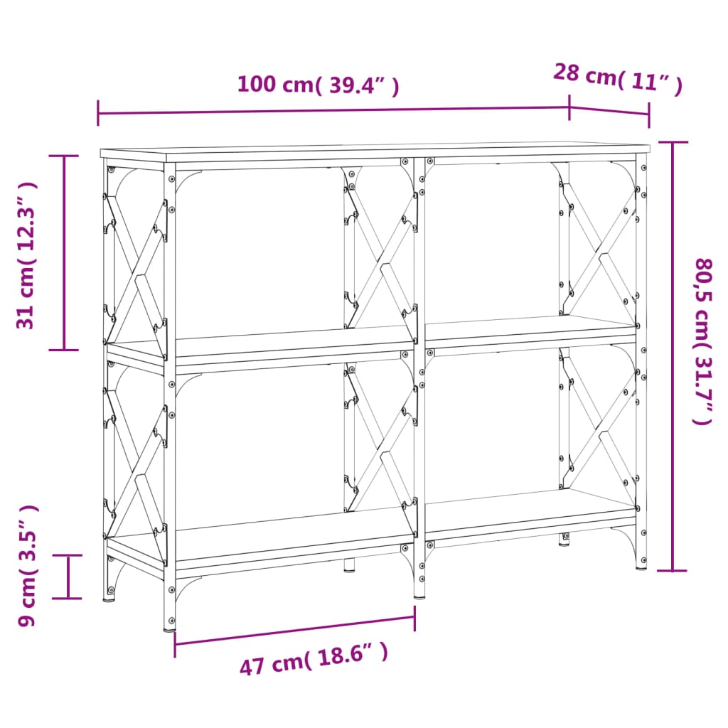 vidaXL Τραπέζι Κονσόλα Sonoma Δρυς 100 x 28 x 80,5 εκ. Επεξεργ. Ξύλο