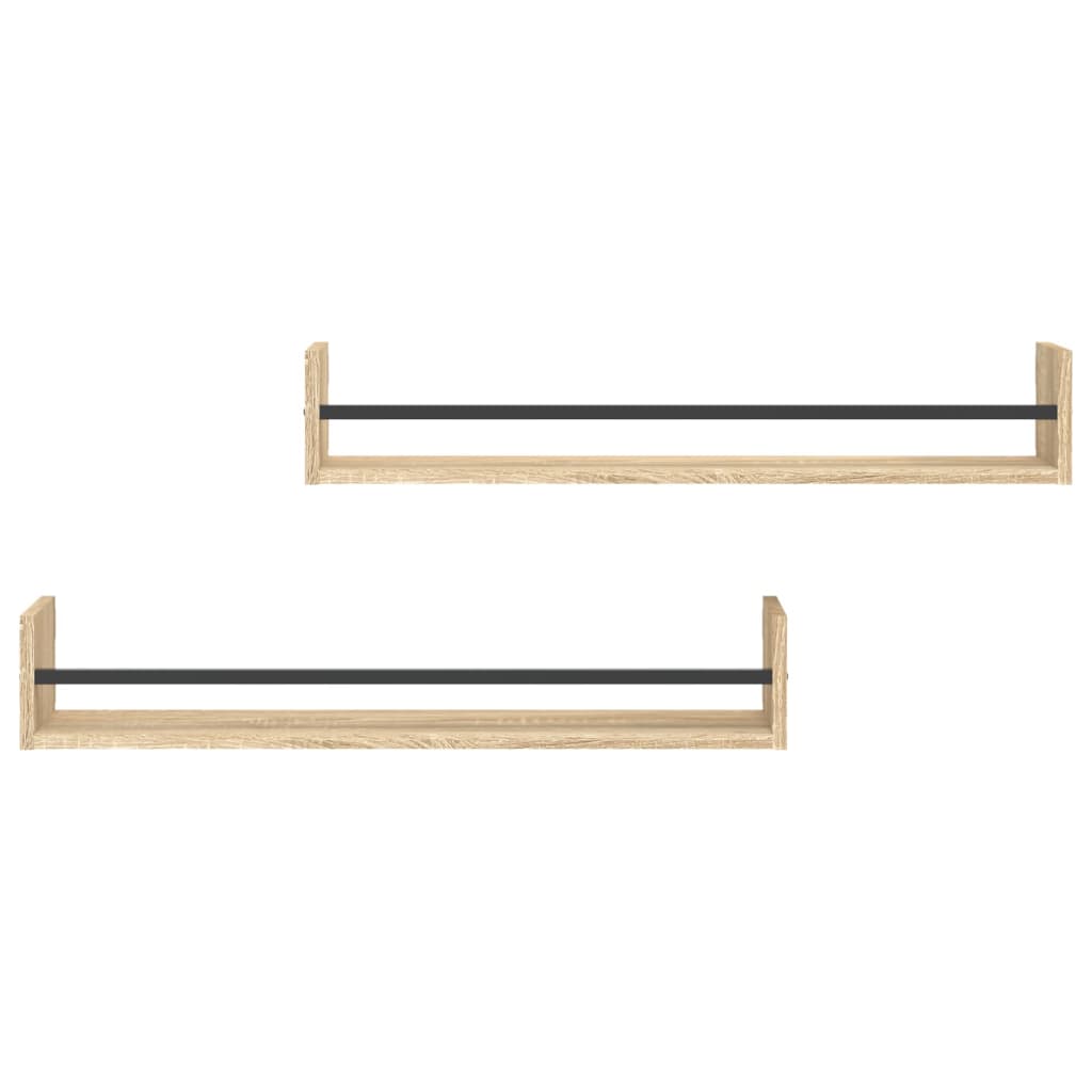 vidaXL Ράφια Τοίχου με Μπάρα 2 τεμ. Sonoma Δρυς 80 x 16 x 14 εκ.
