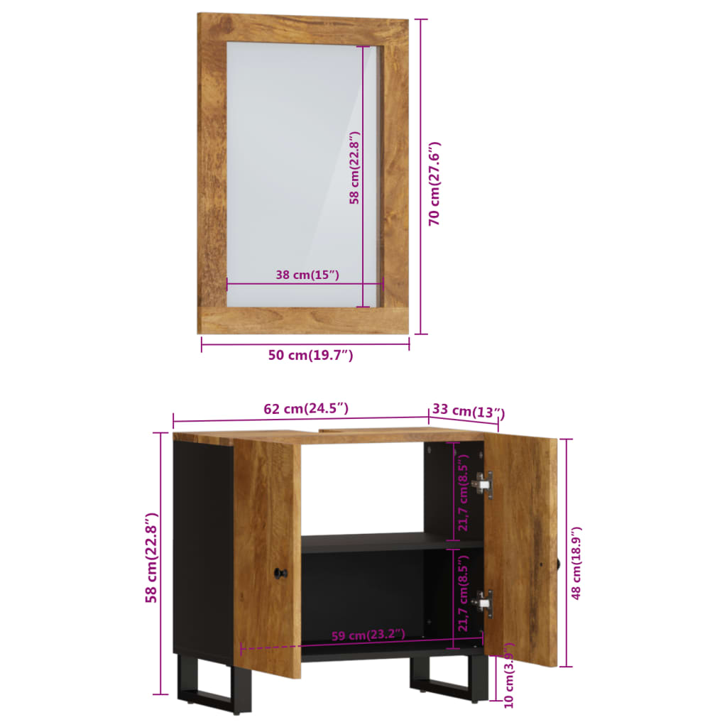 vidaXL Έπιπλα Μπάνιου Σετ 2 Τεμαχίων από Μασίφ Ξύλο Μάνγκο