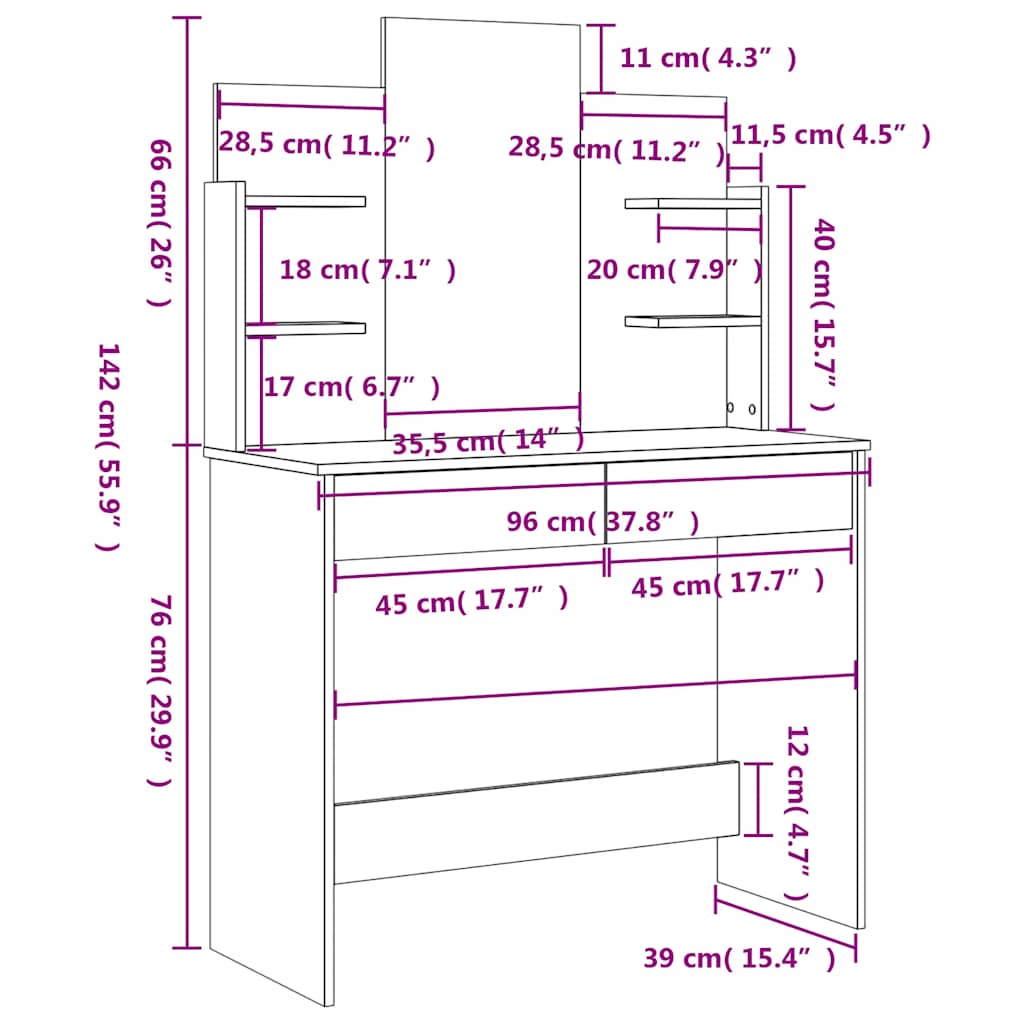 vidaXL Μπουντουάρ με Καθρέφτη Μαύρο 96 x 39 x 142 εκ.