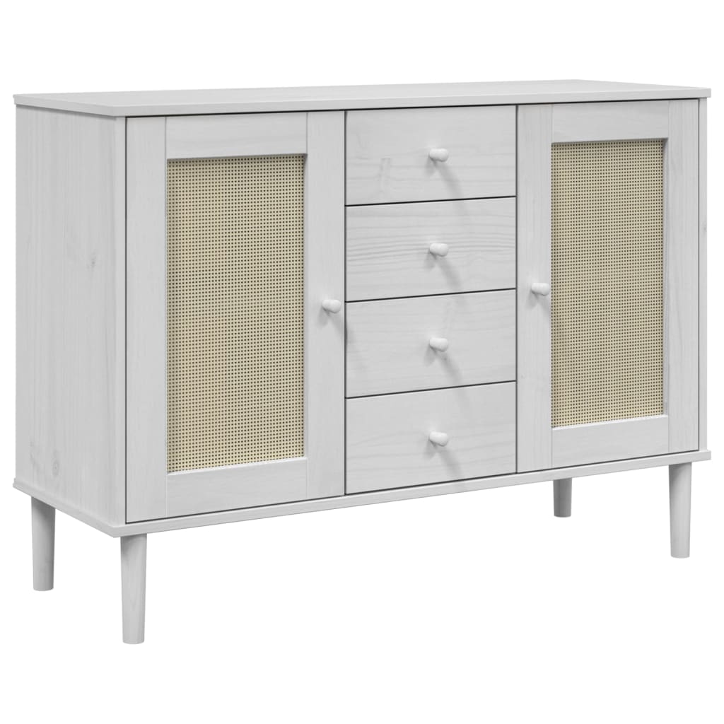 vidaXL Μπουφές SENJA Λευκό / Ρατάν 112 x 40 x 80 εκ. Μασίφ Ξύλο Πεύκου