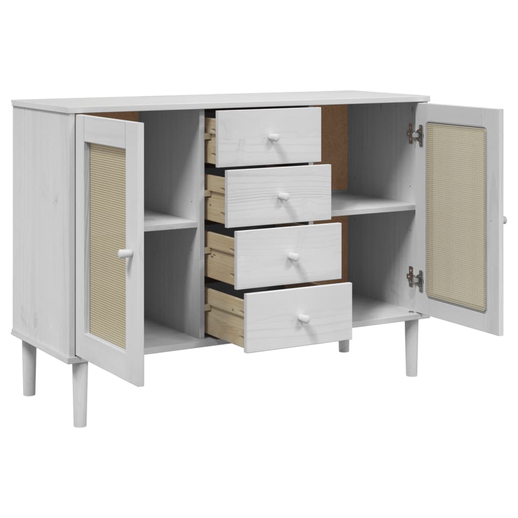 vidaXL Μπουφές SENJA Λευκό / Ρατάν 112 x 40 x 80 εκ. Μασίφ Ξύλο Πεύκου
