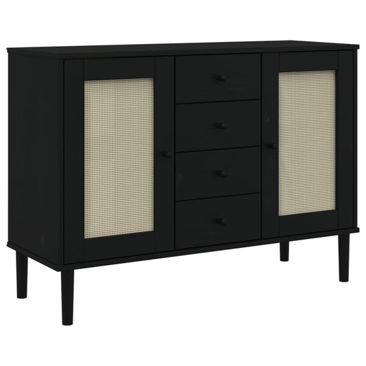 vidaXL Μπουφές SENJA Μαύρο / Ρατάν 112 x 40 x 80 εκ. Μασίφ Ξύλο Πεύκου