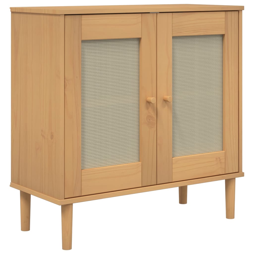 vidaXL Ντουλάπι SENJA Καφέ / Ρατάν 80 x 35 x 80 εκ. Μασίφ Ξύλο Πεύκου