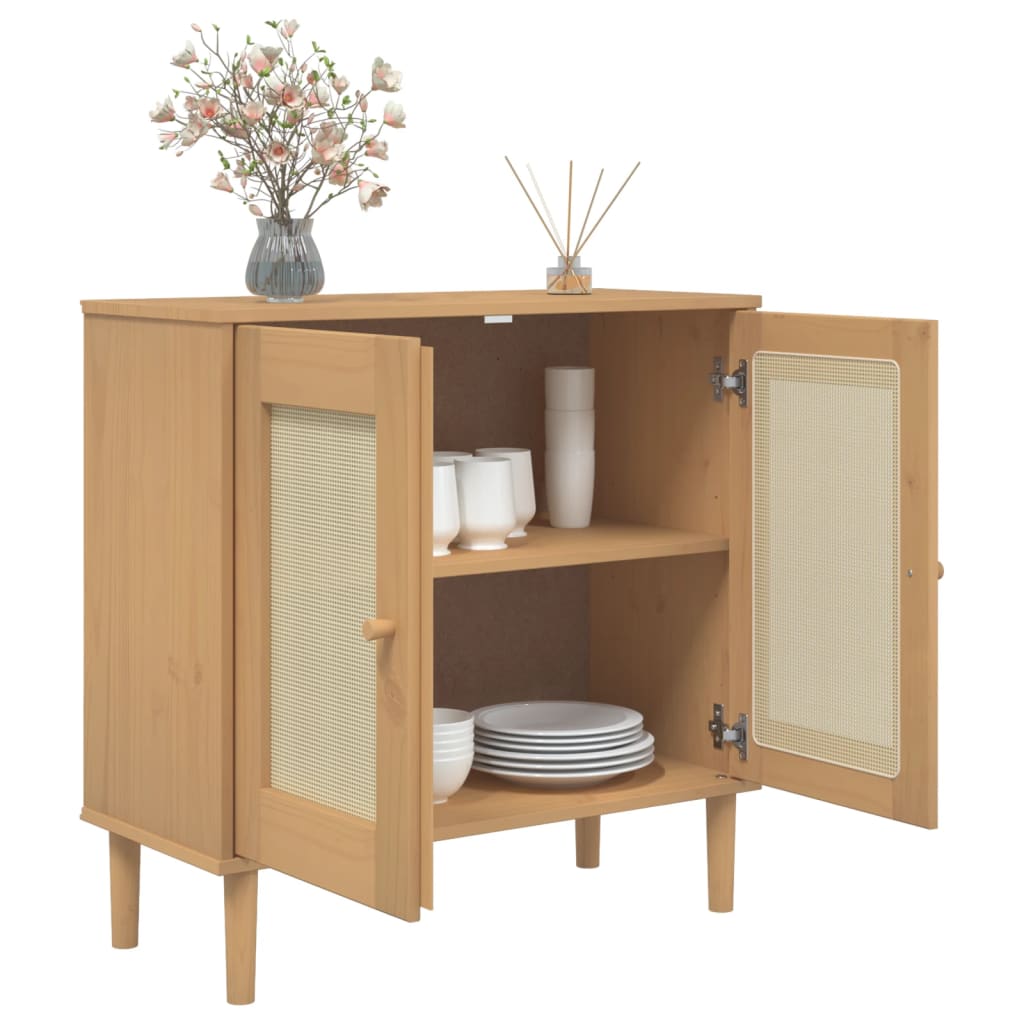 vidaXL Ντουλάπι SENJA Καφέ / Ρατάν 80 x 35 x 80 εκ. Μασίφ Ξύλο Πεύκου
