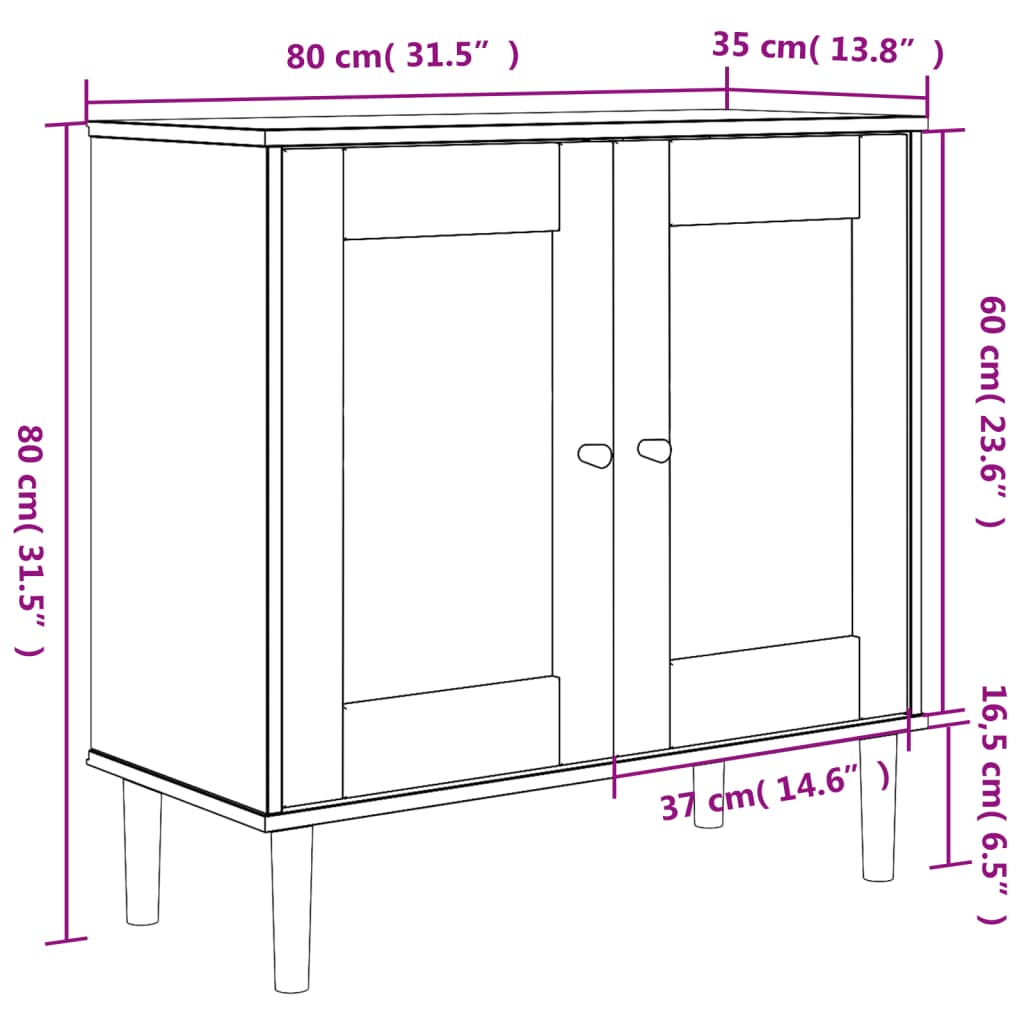 vidaXL Ντουλάπι SENJA Καφέ / Ρατάν 80 x 35 x 80 εκ. Μασίφ Ξύλο Πεύκου