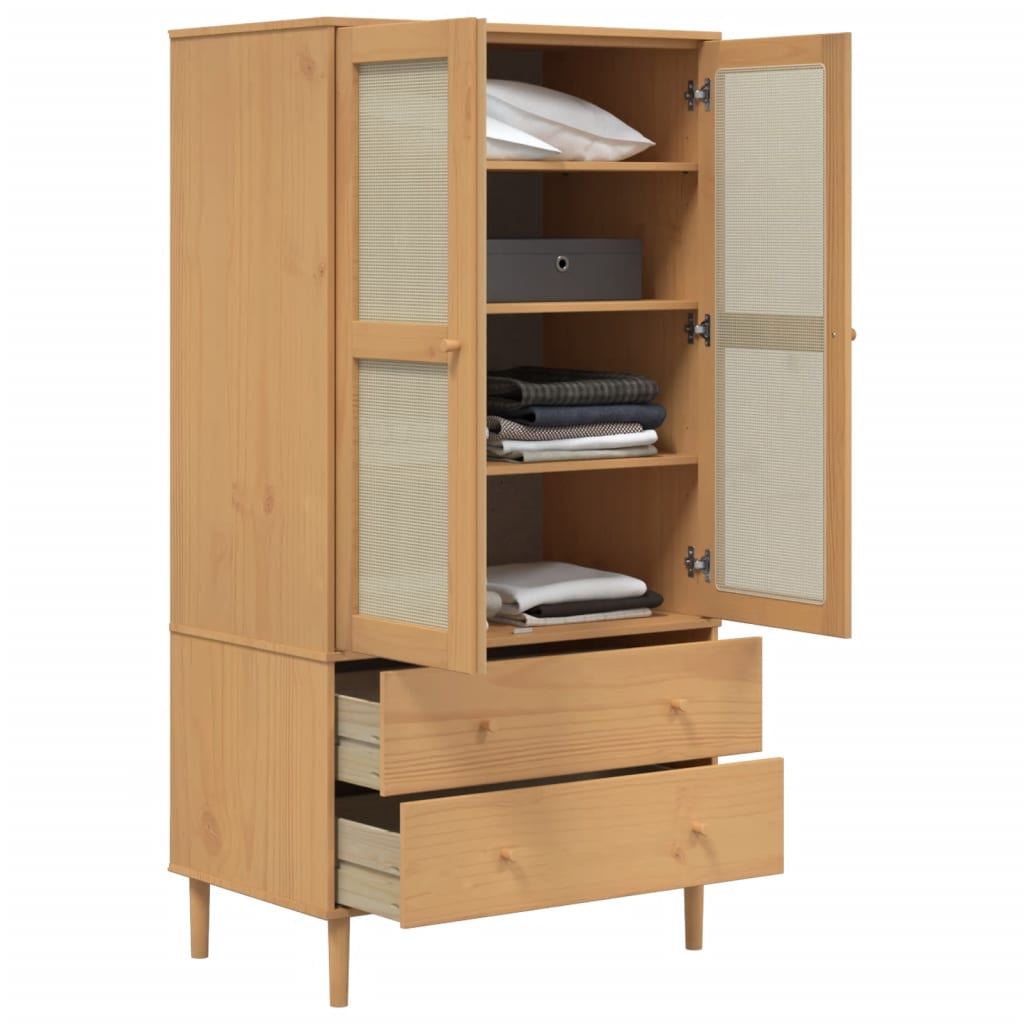 vidaXL Ντουλάπα SENJA Καφέ / Ρατάν 90 x 55 x 175 εκ. Μασίφ Ξύλο Πεύκου