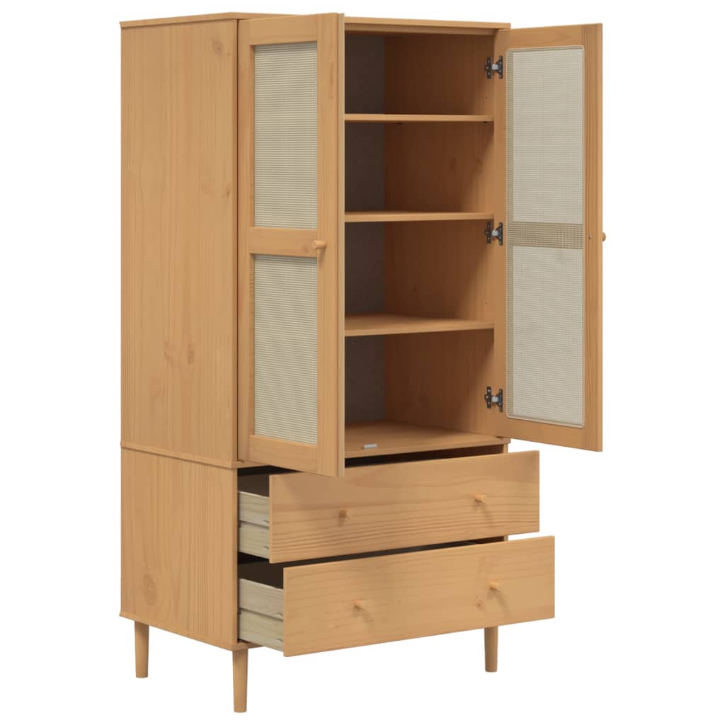 vidaXL Ντουλάπα SENJA Καφέ / Ρατάν 90 x 55 x 175 εκ. Μασίφ Ξύλο Πεύκου