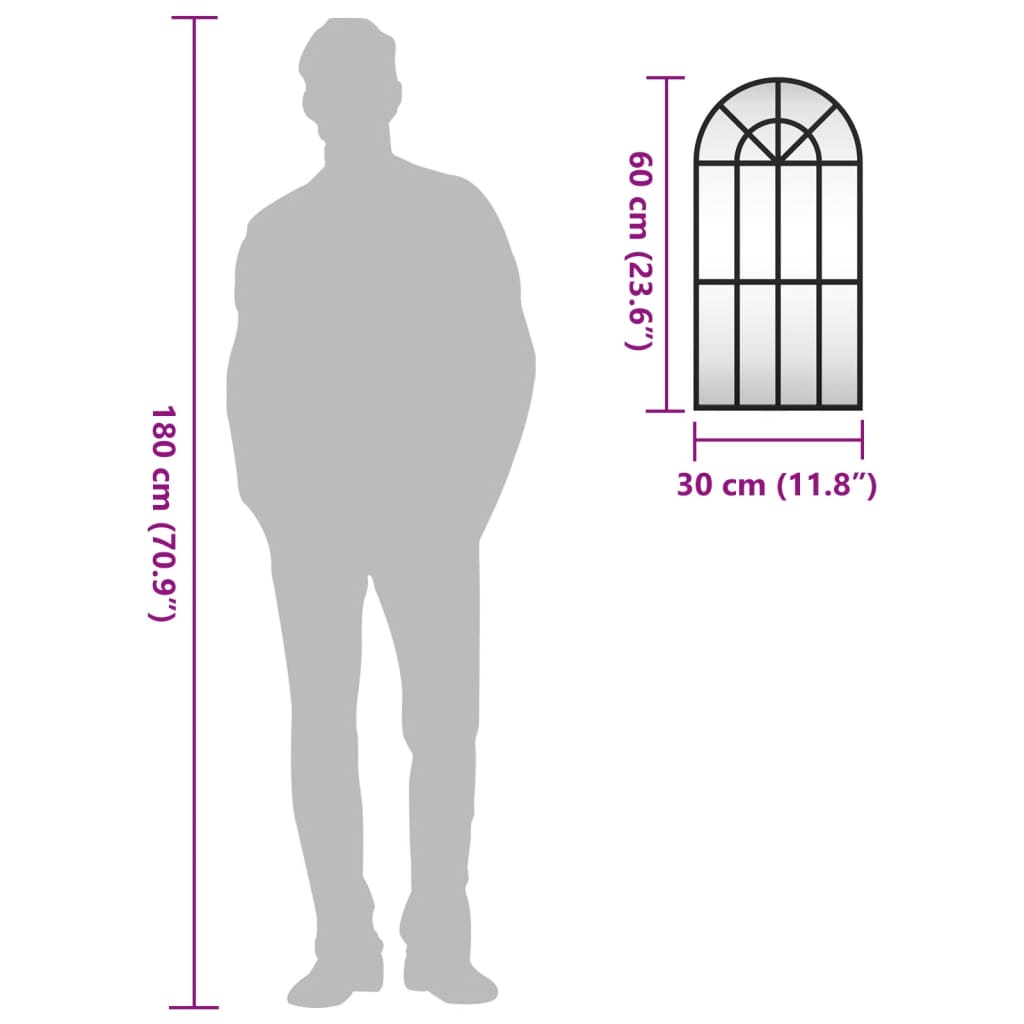 vidaXL Καθρέφτης Τοίχου Αψίδα Μαύρος 30x60 εκ. από Σίδερο