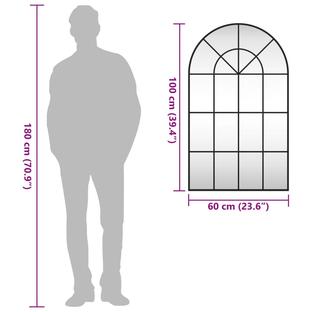 vidaXL Καθρέφτης Τοίχου Αψίδα Μαύρος 60 x 100 εκ. από Σίδερο