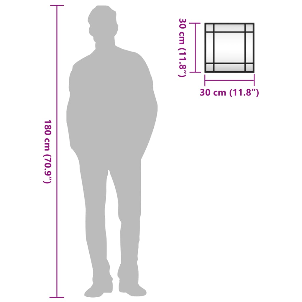 vidaXL Καθρέφτης Τοίχου Τετράγωνος Μαύρος 30 x 30 εκ. από Σίδερο